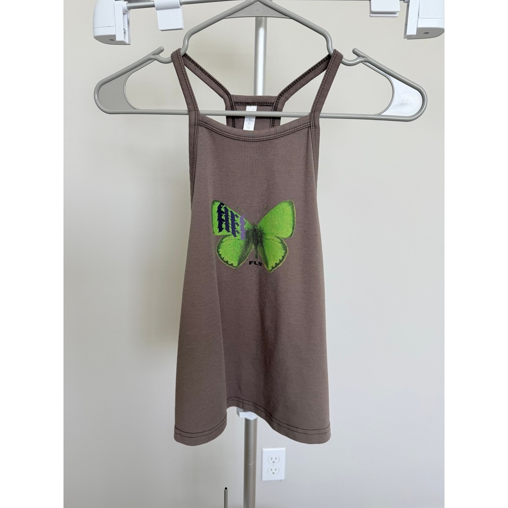 Fabletics Tank Top Womens XS Brown Butterfly Graphic Racerback Athletic